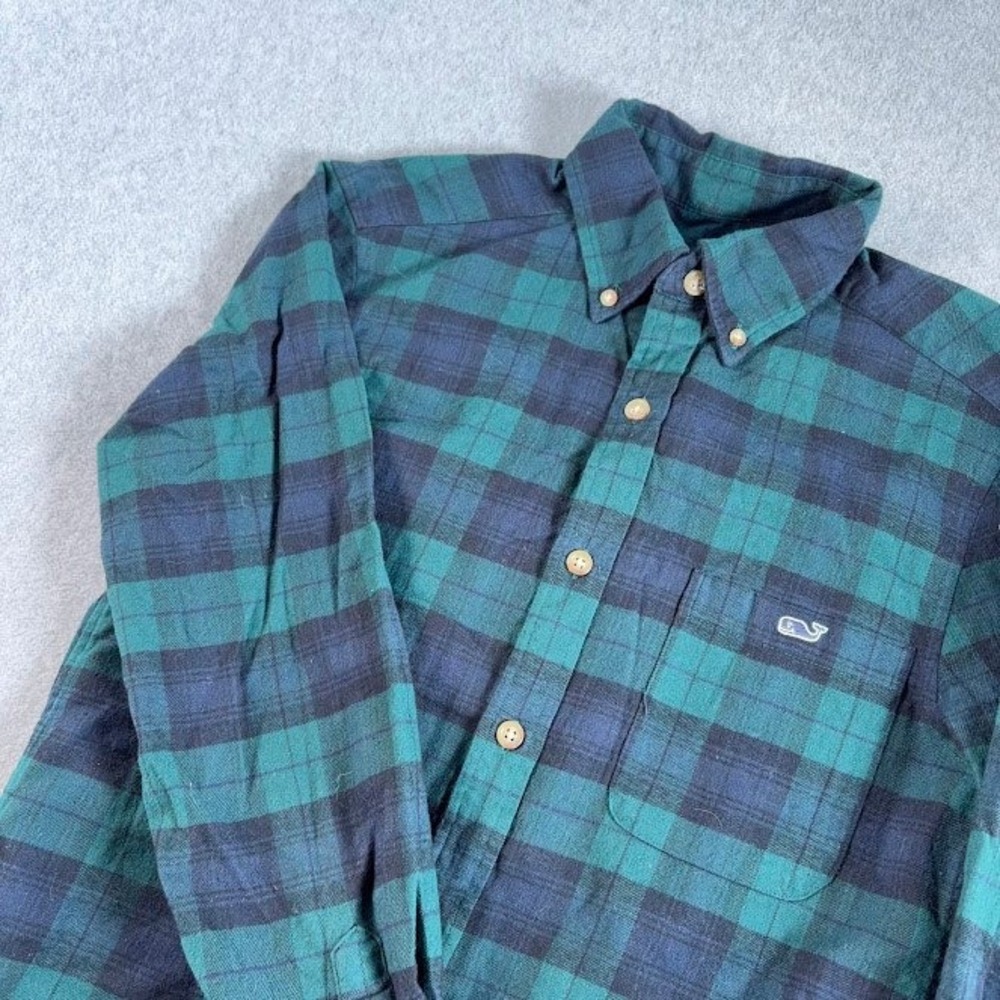 Vineyard Vines Button Down Shirt Mens XS Green Navy Plaid Black Watch Stretch